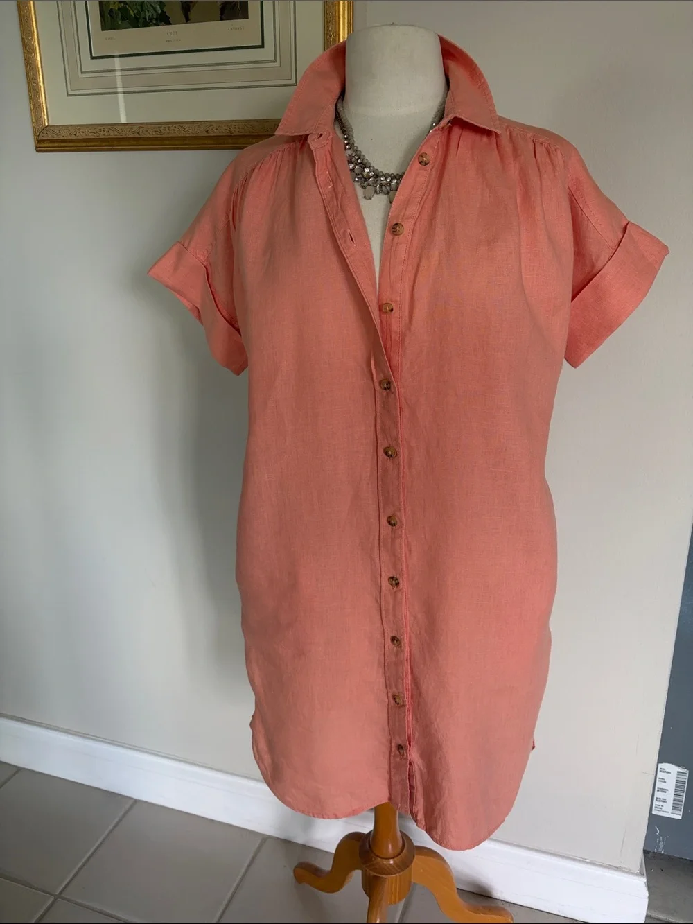 J. Crew Coral Button-Front relaxed linen Shirt Dress